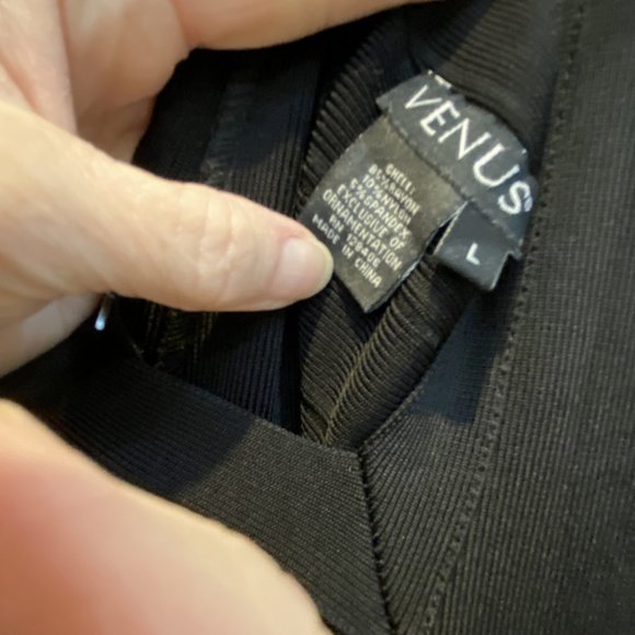 VENUS -- Bandage Dress, Black, Shoulder Straps, Zip Back, Knee Length, Stretchy - Picture 15 of 16